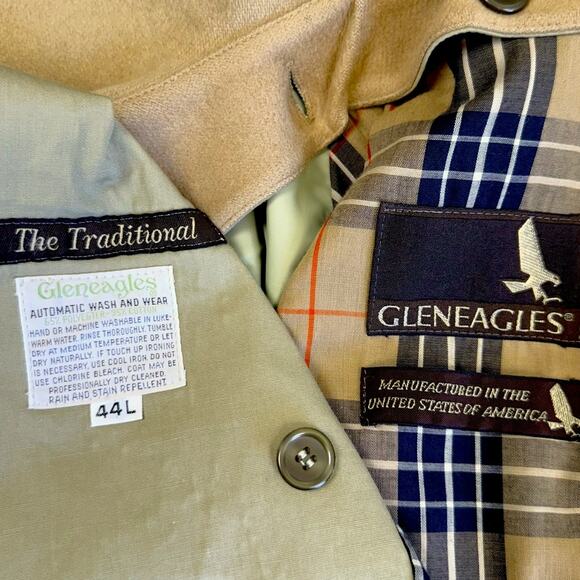 Gleneagles Vintage Long Trench Overcoat Double Breasted Lined Men Size 44L Khaki - Picture 15 of 16